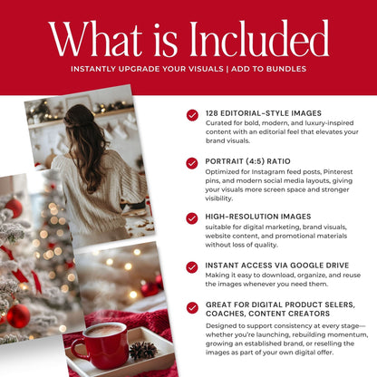 Cozy Christmas Images, Aesthetic Stock Photo Bundle, 100 Red & Beige Photos, Master Resell Rights, PLR Digital Product Boundless PLR