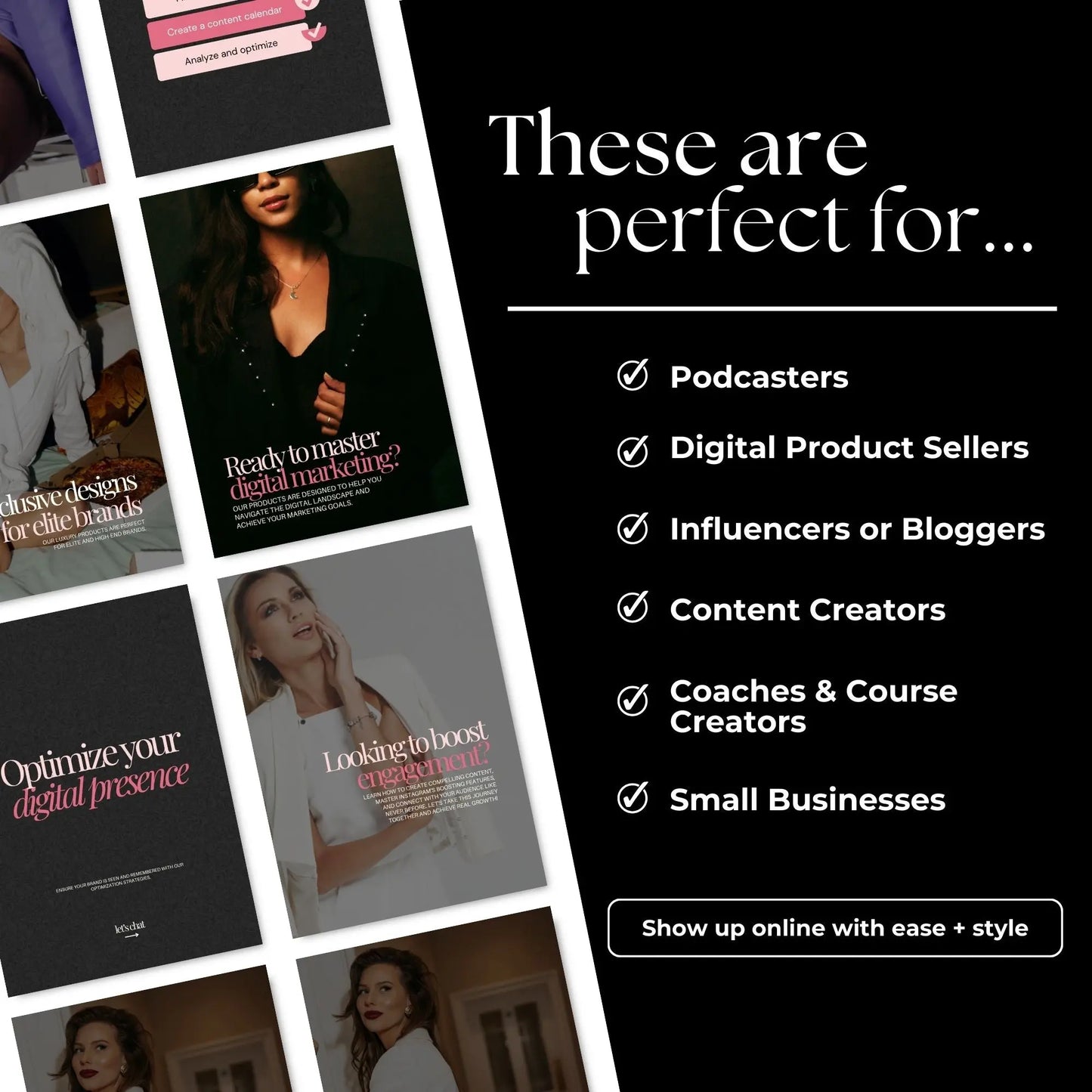 Elysian Noir Instagram Templates — 60 Luxury Canva Posts & Reels with PLR + MRR Boundless PLR