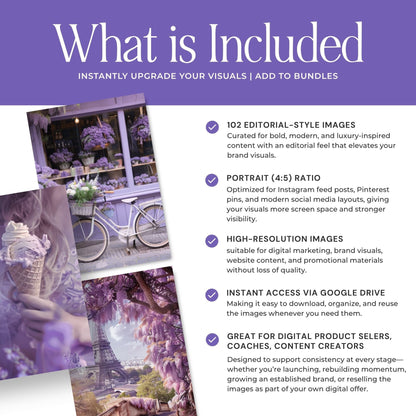 Purple Parisian AI Stock Images | 102 Lavender Aesthetic Canva Images with MRR + PLR Boundless PLR