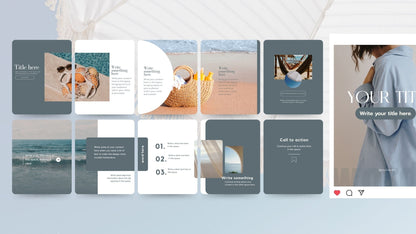 PLR Canva Carousel Templates — Coastal Carousel Bundle | 10 Editable Social Media Templates with MRR Resell Rights Boundless PLR
