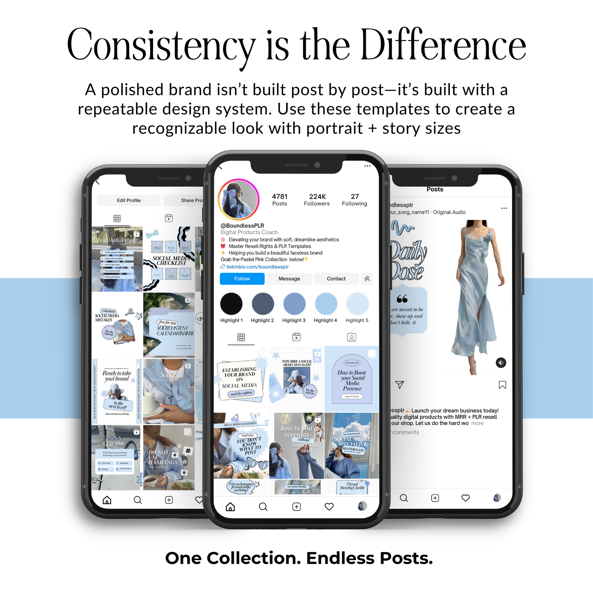 Pastel Blue Instagram Templates | Canva PLR & MRR Resell Rights | 4 Bonuses Boundless PLR