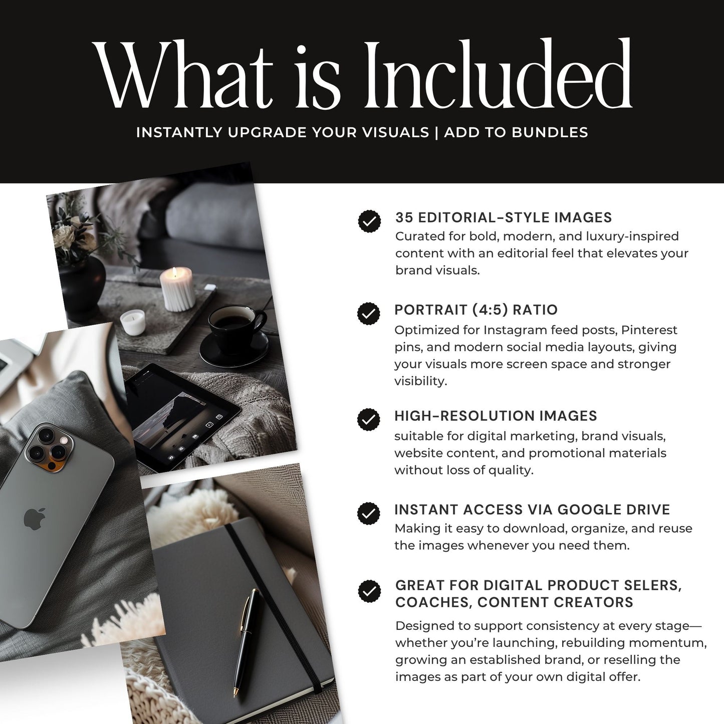 Black & Cream Stock Photos | 35 Moody Lifestyle Stock Images | MRR PLR Resell Rights Boundless PLR