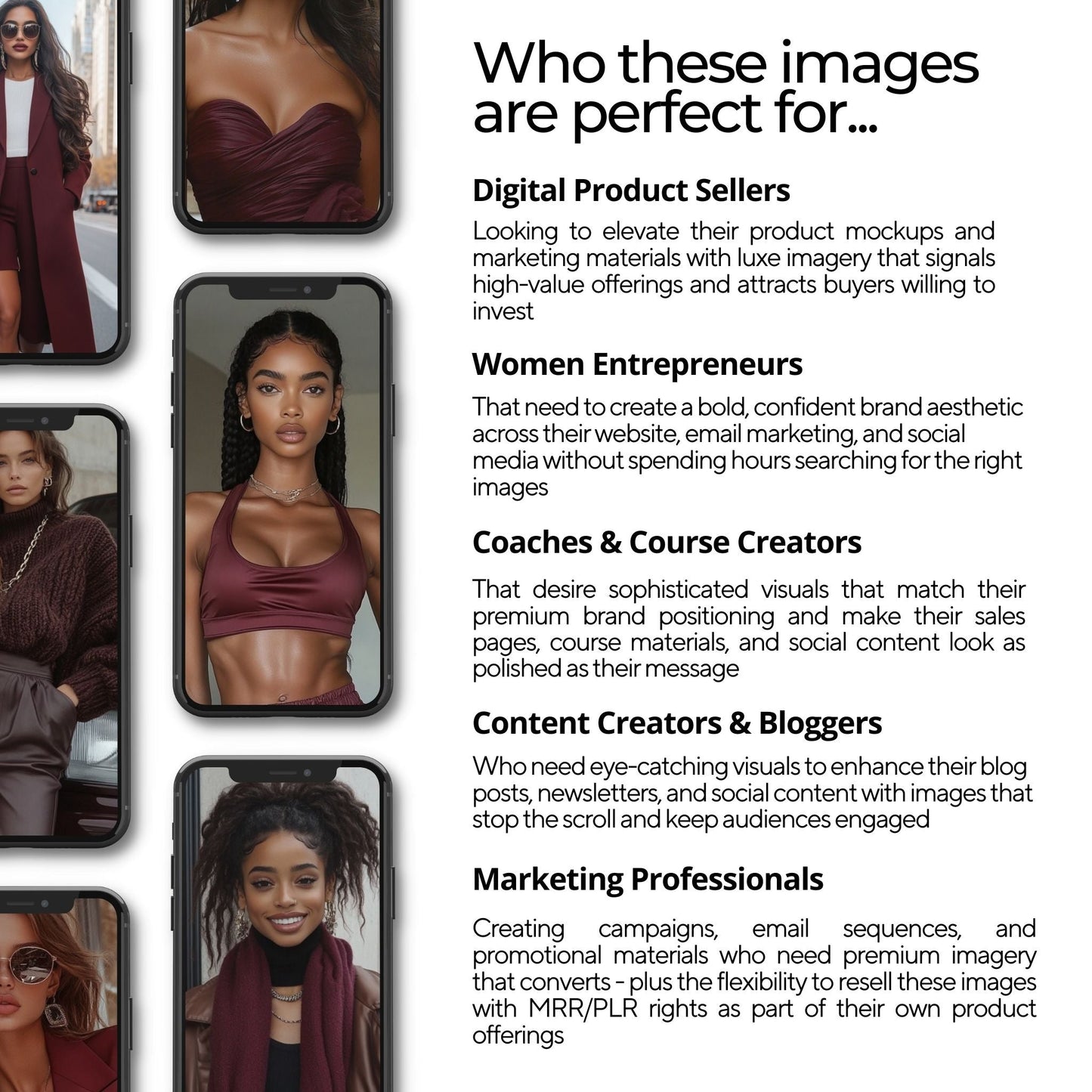 Burgundy Boss Aesthetic – 100 Burgundy AI Images (50 Square + 50 Story) | MRR + PLR Resell Rights + Bonuses Boundless PLR