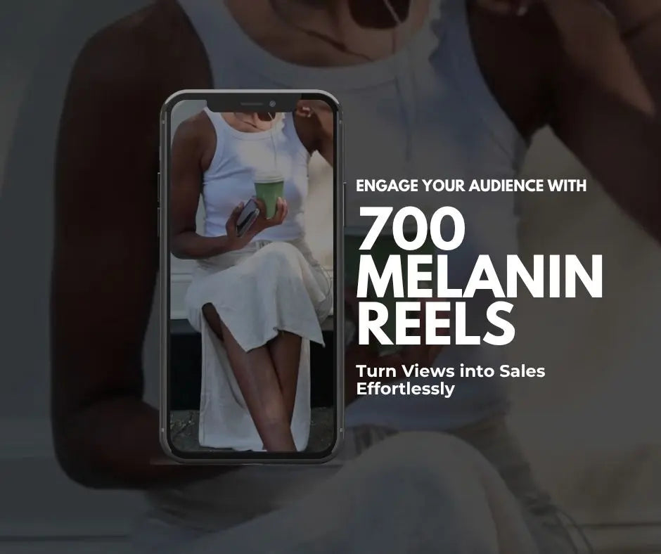 700 Melanin Reels – Canva-editable faceless video templates for Instagram and TikTok displayed on a phone screen