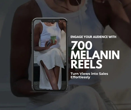 700 Melanin Reels – Canva-editable faceless video templates for Instagram and TikTok displayed on a phone screen