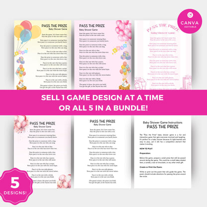 Pass the Prize Baby Shower Game | Editable Canva Template with PLR & MRR