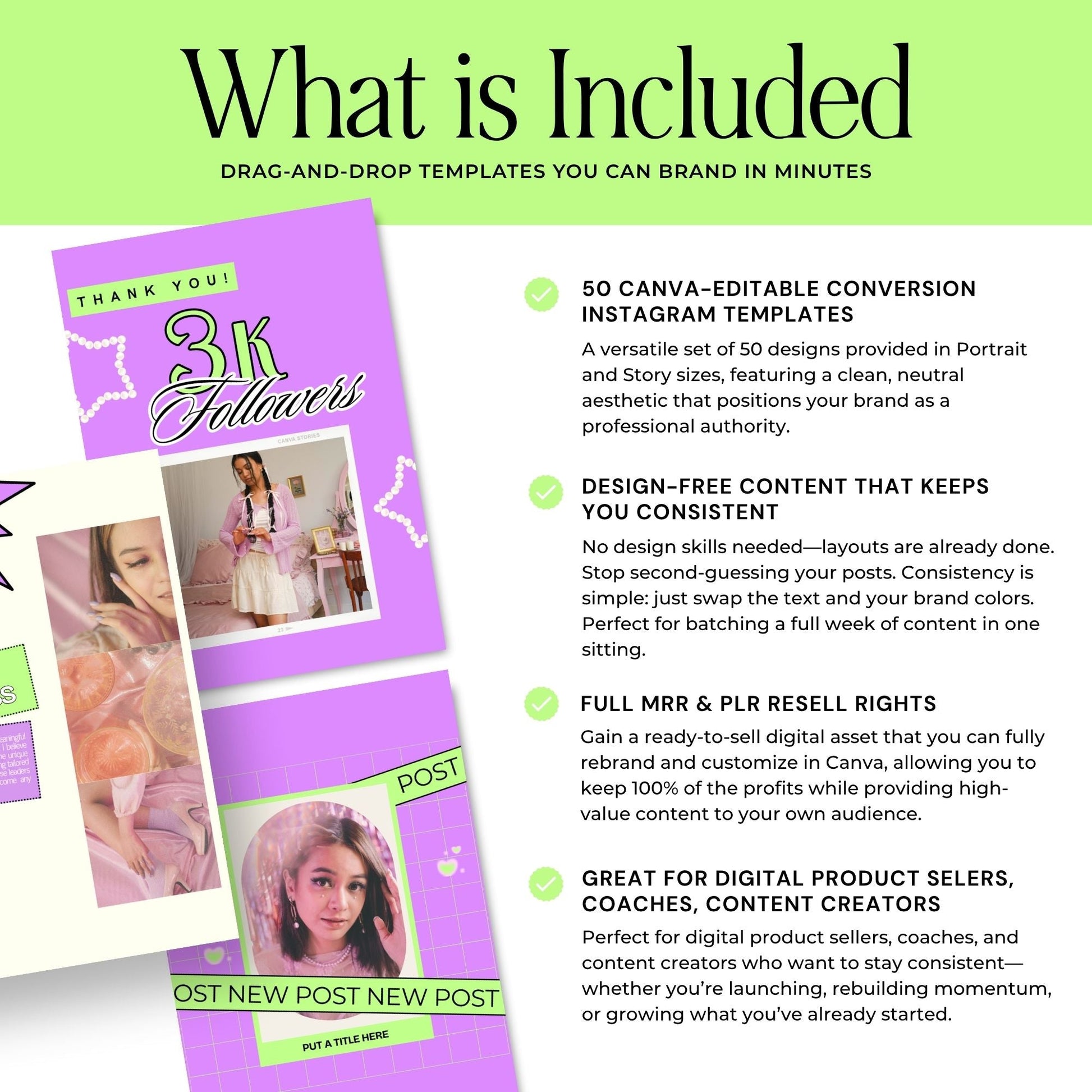 PLR Social Media Templates Canva Editable | Yellow & Green Pop Instagram Templates with MRR Rights Boundless PLR