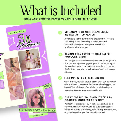 PLR Social Media Templates Canva Editable | Yellow & Green Pop Instagram Templates with MRR Rights Boundless PLR