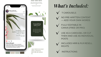 PLR Canva Carousel Templates — Evergreen Carousel Bundle | 7 Editable Social Media Templates with MRR Resell Rights Boundless PLR