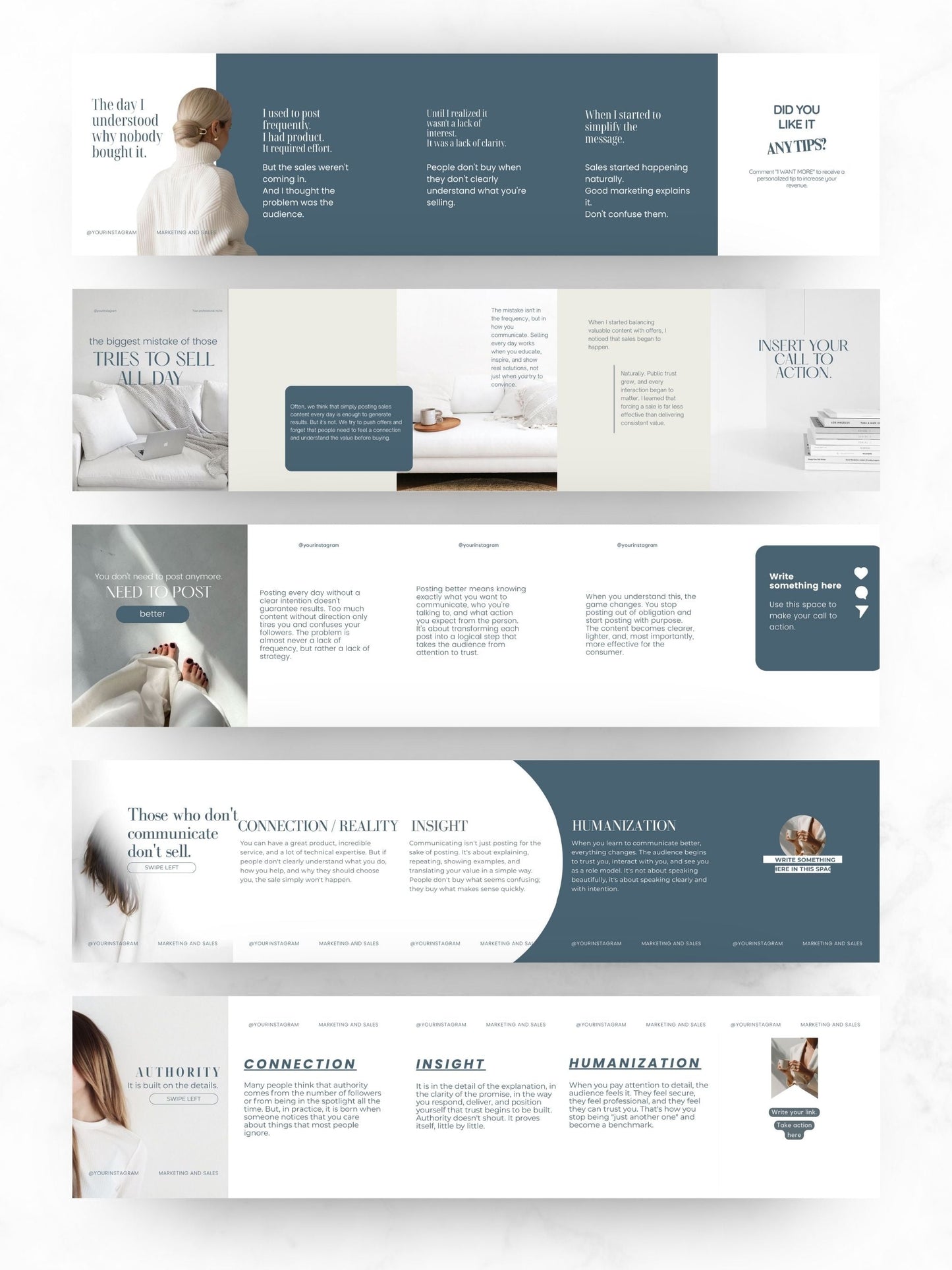 Seamless Instagram Carousel Templates (10) — Canva Editable + PLR/MRR Rights Boundless PLR
