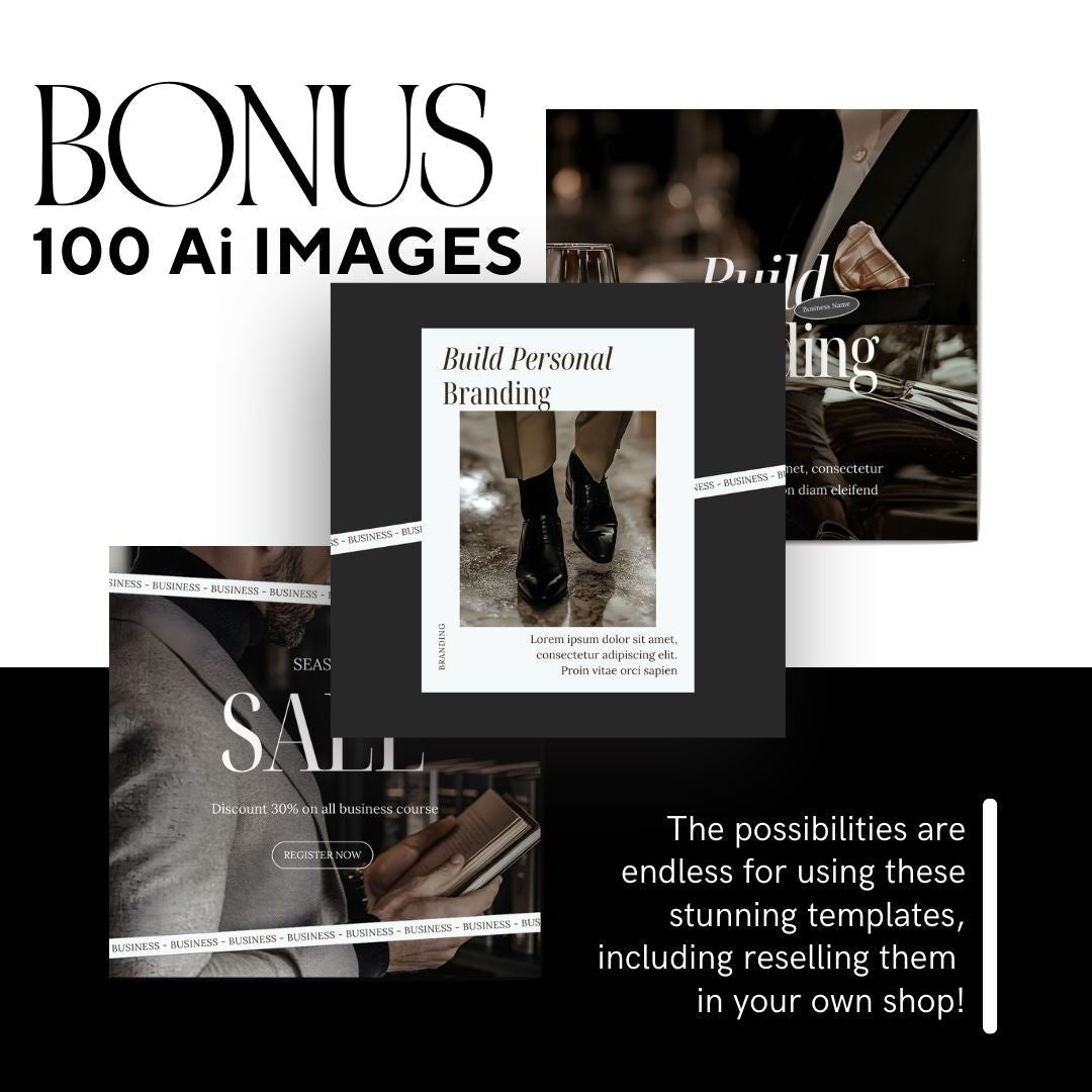 PLR Instagram Luxe Men's Templates Bundle: 100 Posts, 100 Stories & 100 AI-Generated Images | Canva Editable - Boundless PLR