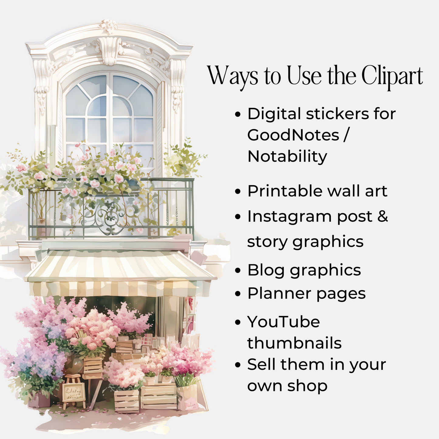 Paris in Bloom AI Clipart Bundle (12 Transparent PNGs) + PLR/MRR Resell Rights + Bonus Canva Crash Course Boundless PLR