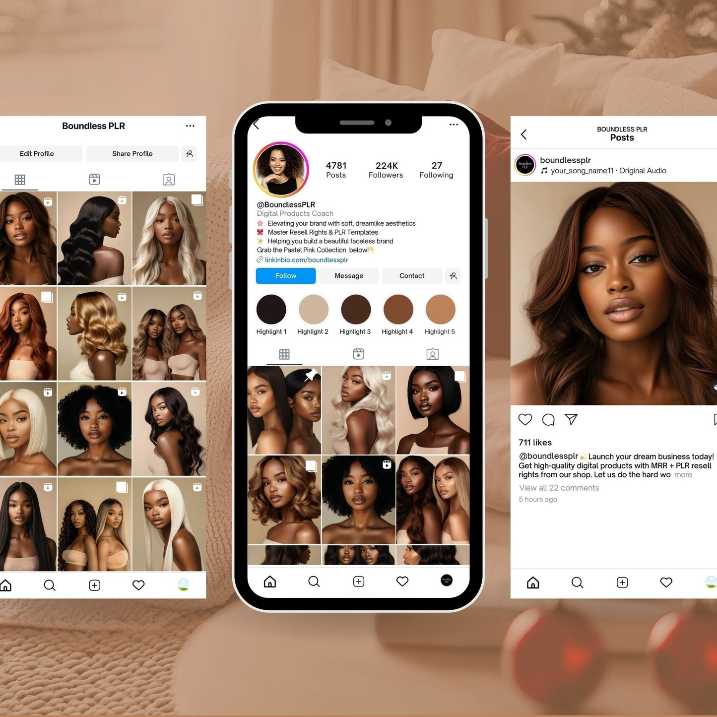 Melanin Hair Stock Photos — 100 Luxury Hairstyle Images | PLR MRR Resell Rights | Faceless Marketing | Black Women Beauty Bundle Boundless PLR