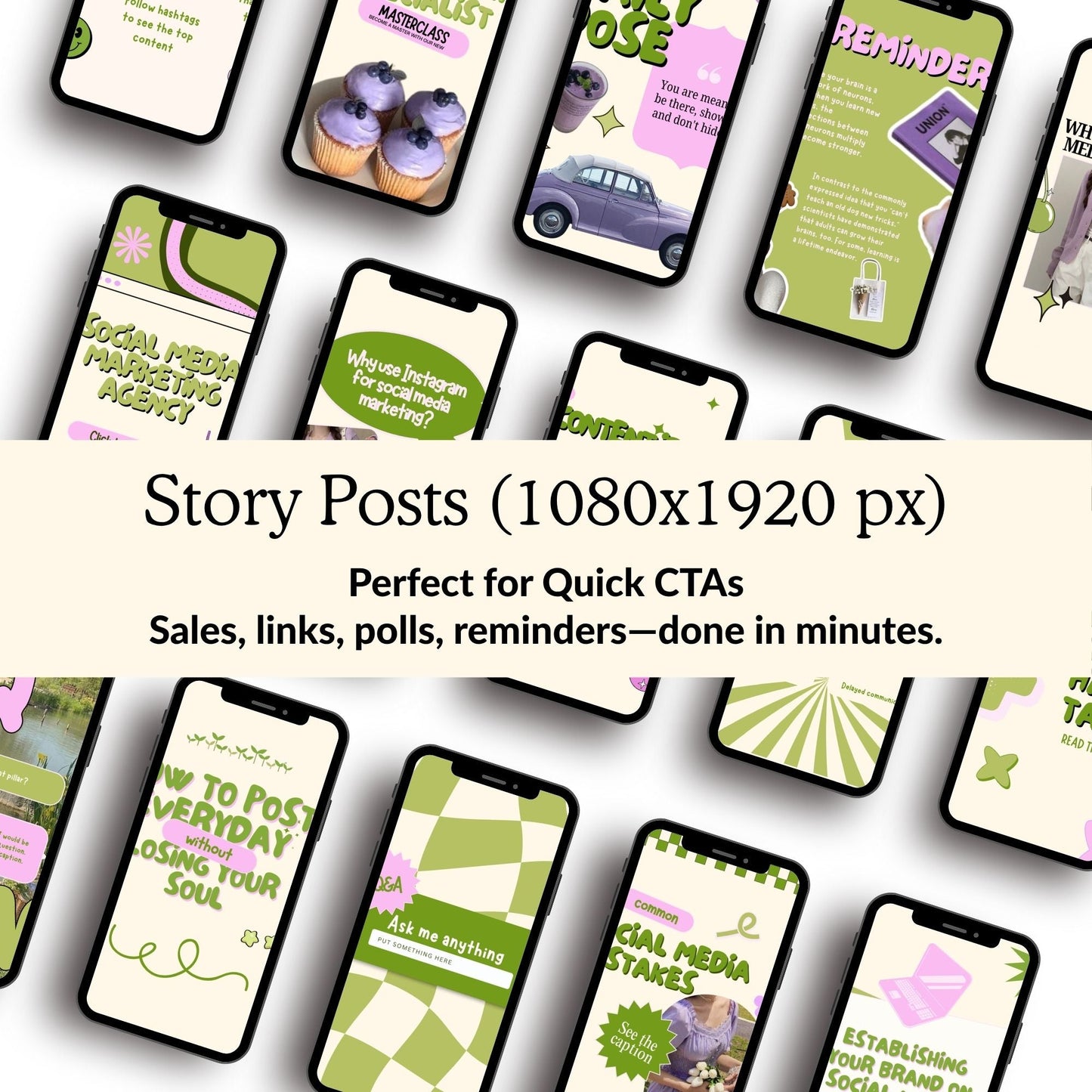 Animated Matcha Green Instagram Templates, Canva MRR PLR Business Social Media Kit, Mint Aesthetic Boundless PLR