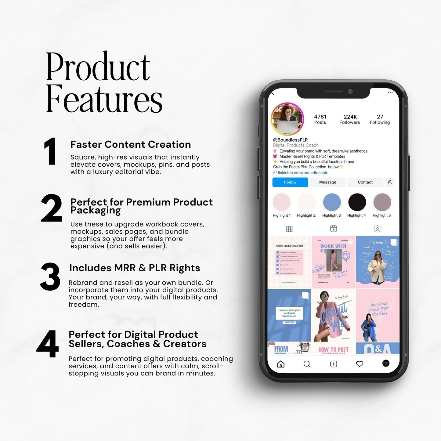 Pink & Blue Instagram Templates Pack (Canva Editable) | 50 Designs, 3 Sizes | MRR + PLR + Bonuses Boundless PLR