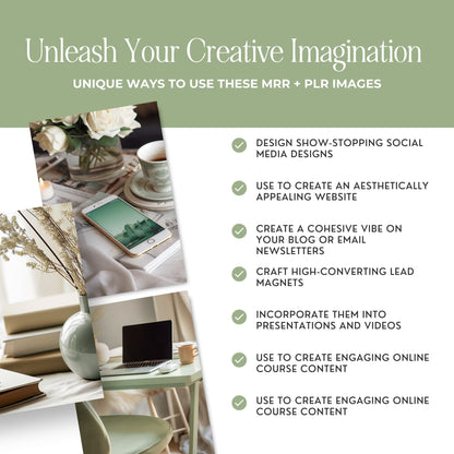 Sage Green Photo Pack (35 Canva Images) + MRR/PLR Resell Rights | 3 Sizes Boundless PLR