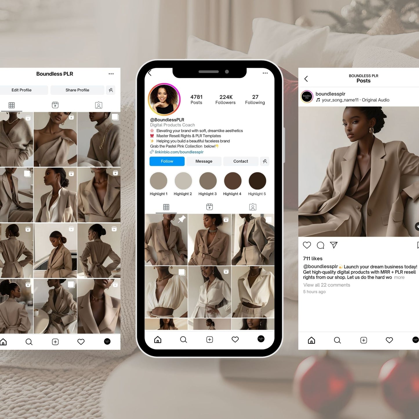 Beige Stock Photo Bundle for Black Women | Neutral Luxury Lifestyle Branding Images | Feminine CEO Aesthetic | Instagram Pinterest Social Media | MRR PLR Resell Rights Boundless PLR
