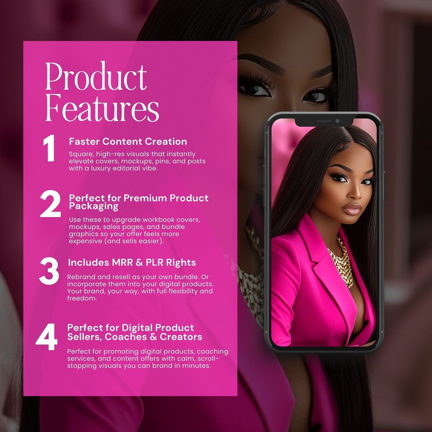 Melanin Hot Pink Luxury Stock Photo Vault | 77 Branding Images with MRR + PLR Boundless PLR
