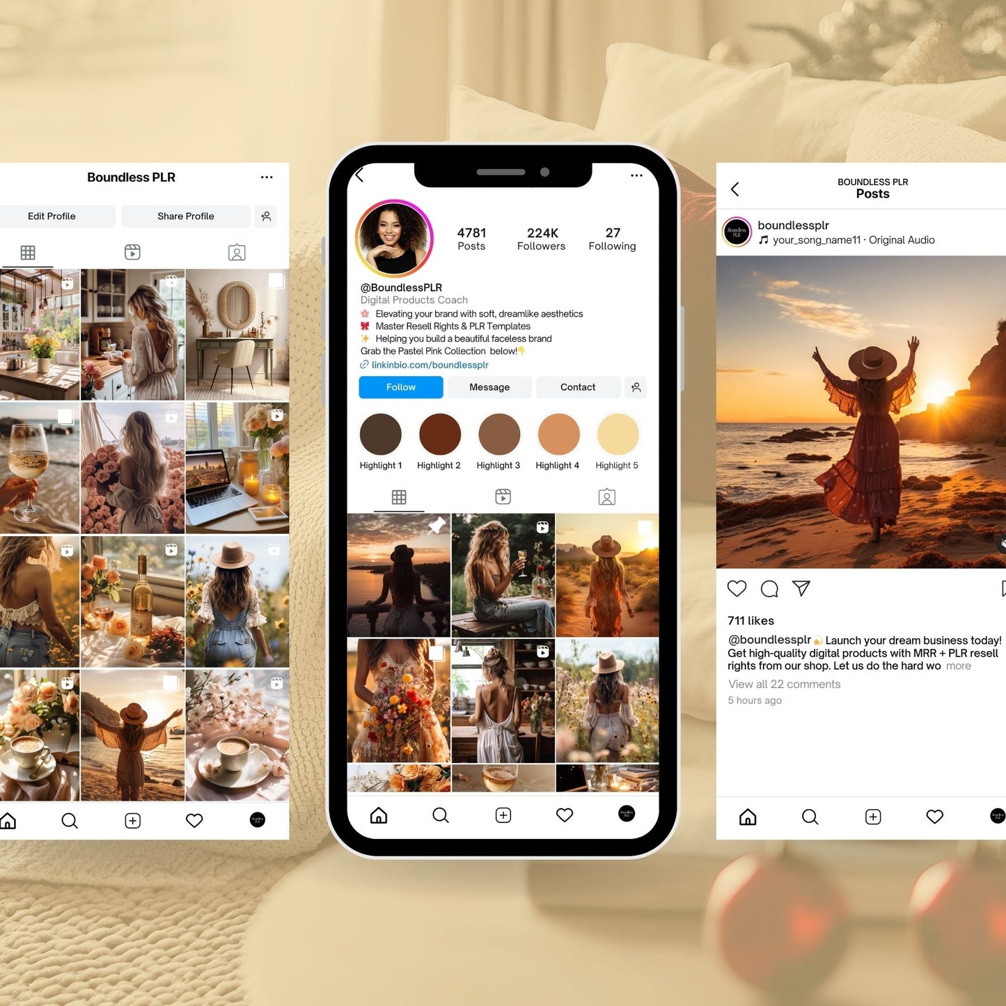 Golden Sunset AI Stock Images | 102 Aesthetic Lifestyle Photos | Canva | MRR PLR Digital Products Boundless PLR