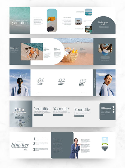 PLR Canva Carousel Templates — Coastal Carousel Bundle | 10 Editable Social Media Templates with MRR Resell Rights Boundless PLR
