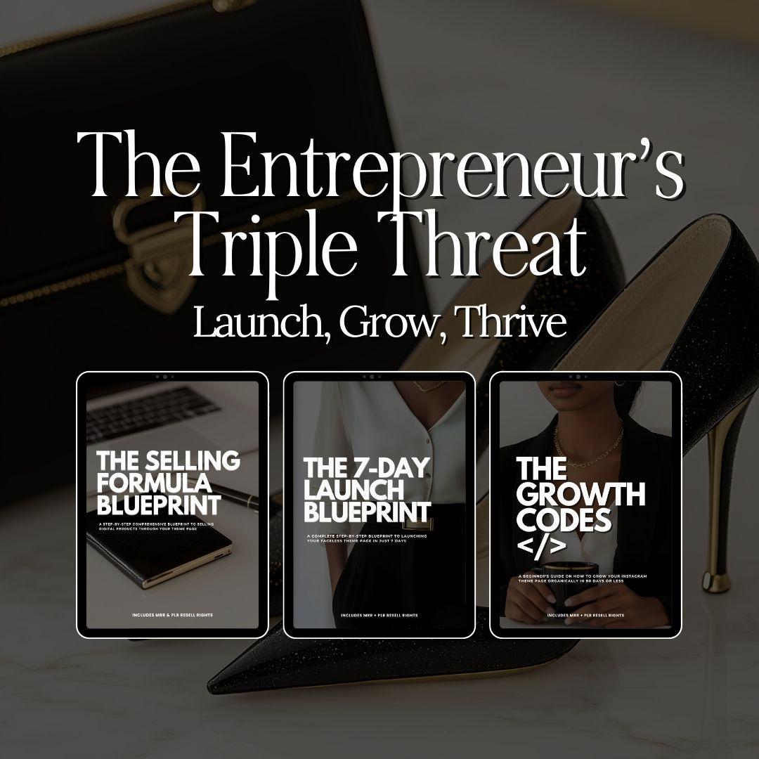 Entrepreneur’s Triple Threat Bundle | Canva Editable PLR & MRR eBook Bundle - Boundless PLR