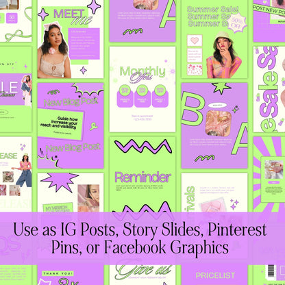 PLR Social Media Templates Canva Editable | Yellow & Green Pop Instagram Templates with MRR Rights Boundless PLR
