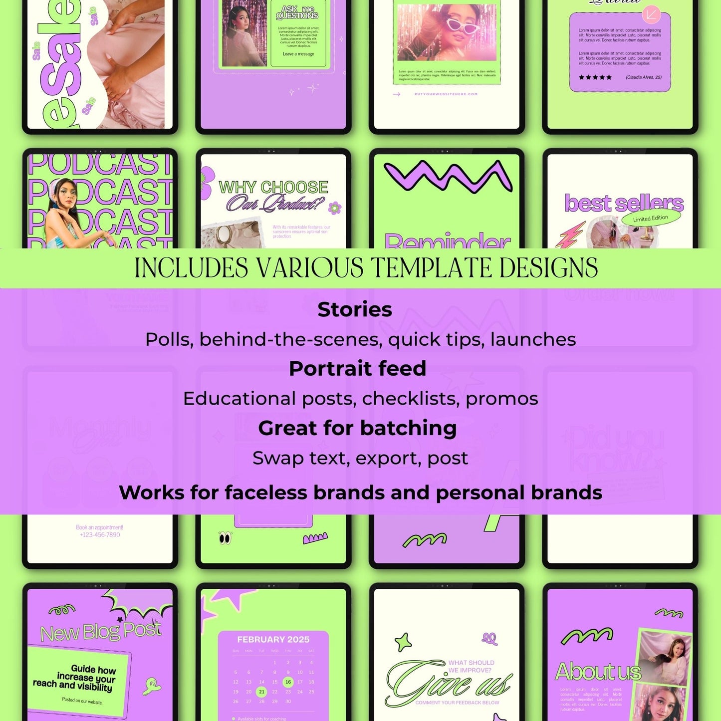 PLR Social Media Templates Canva Editable | Yellow & Green Pop Instagram Templates with MRR Rights Boundless PLR
