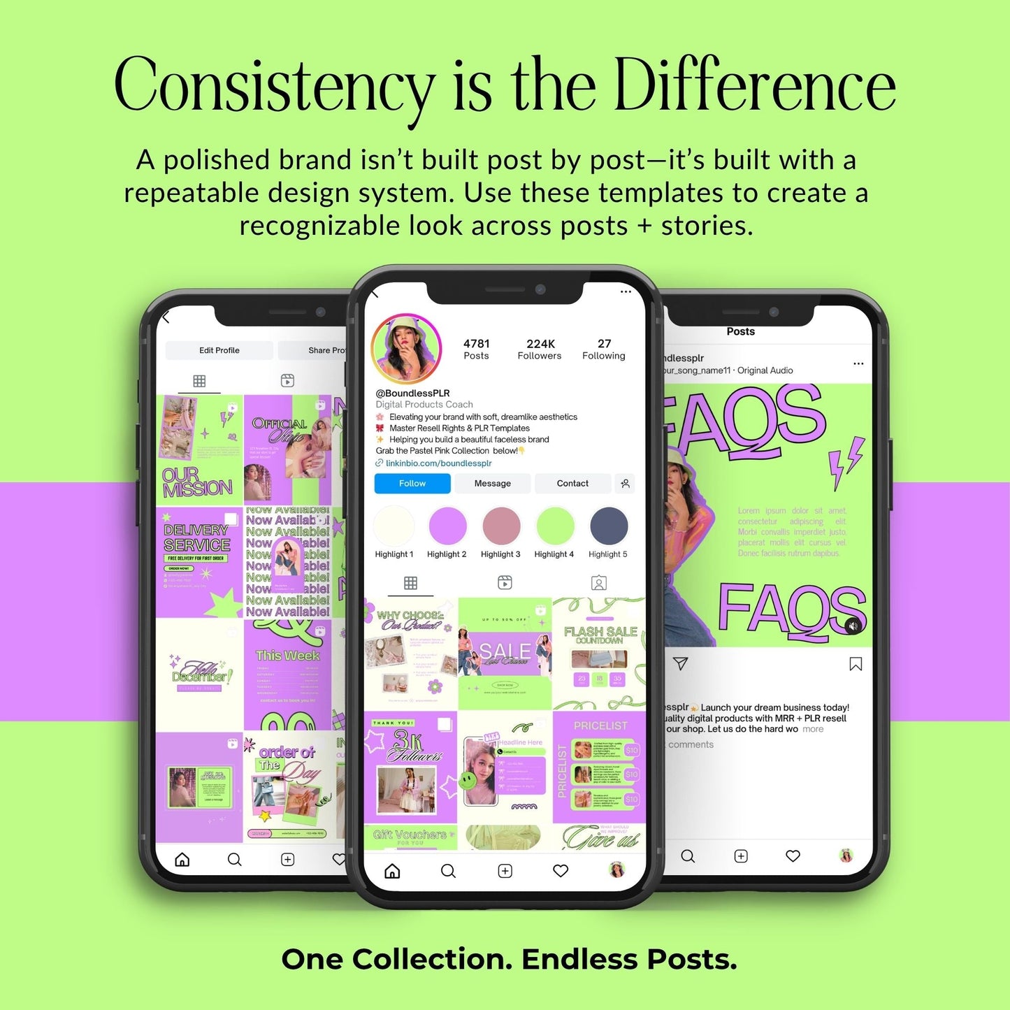 PLR Social Media Templates Canva Editable | Yellow & Green Pop Instagram Templates with MRR Rights Boundless PLR