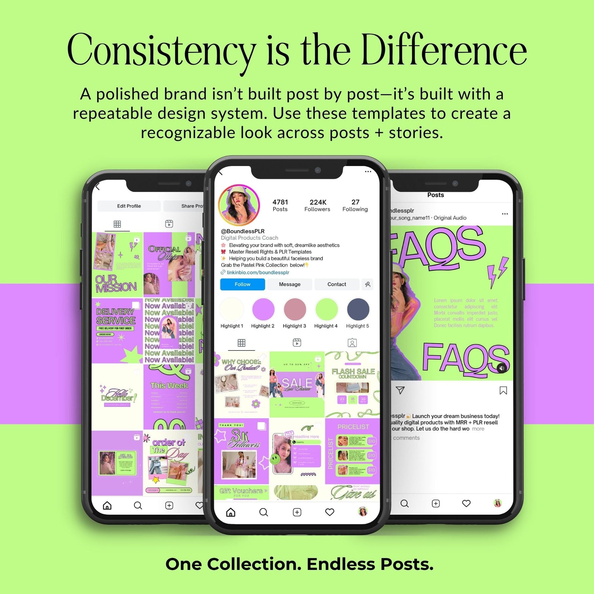 PLR Social Media Templates Canva Editable | Yellow & Green Pop Instagram Templates with MRR Rights Boundless PLR