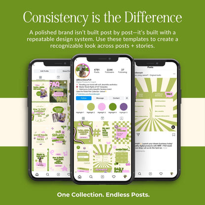 Animated Matcha Green Instagram Templates, Canva MRR PLR Business Social Media Kit, Mint Aesthetic Boundless PLR