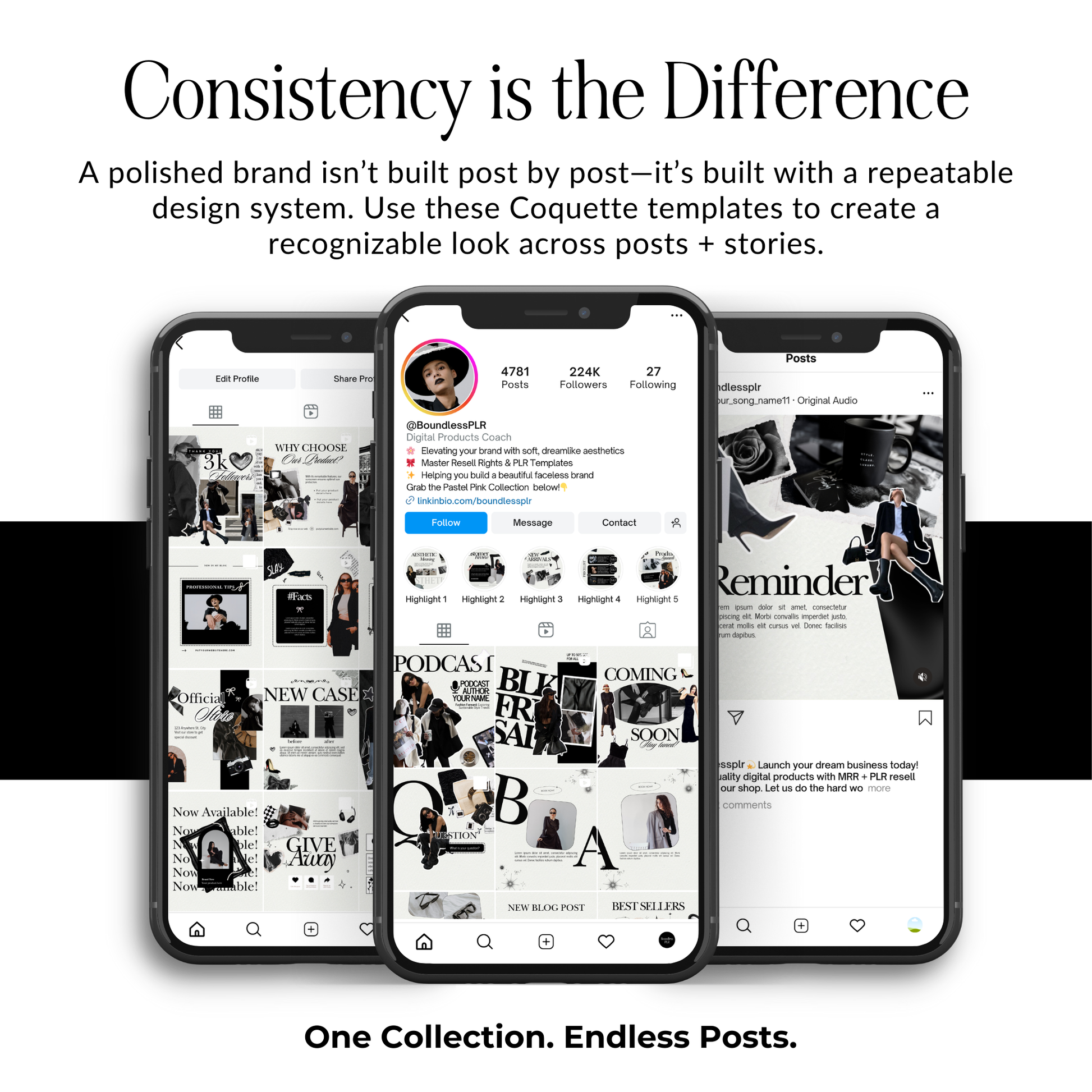 Canva-Editable Coquette Instagram Templates | 50 Square + 50 Portrait + 50 Story | MRR + PLR Boundless PLR