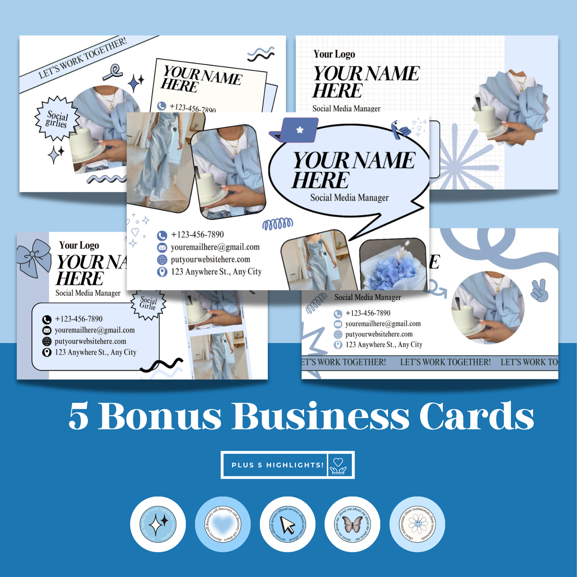 Pastel Blue Instagram Templates | Canva PLR & MRR Resell Rights | 4 Bonuses Boundless PLR