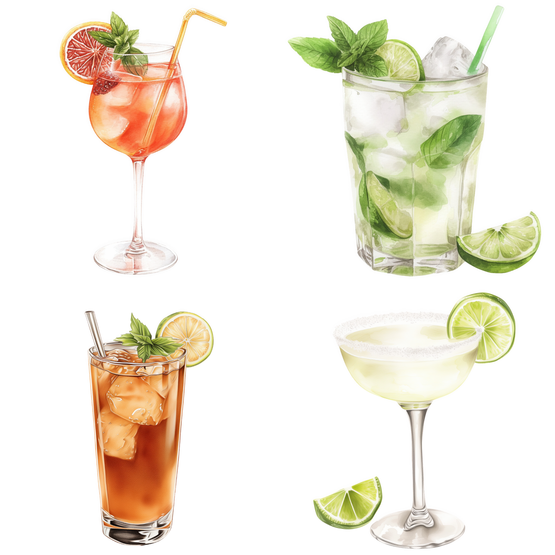 Cocktail Clipart Bundle: 11 Transparent PNGs + Cocktail Prompt Guide (Canva) + Bonus Canva Crash Course Boundless PLR