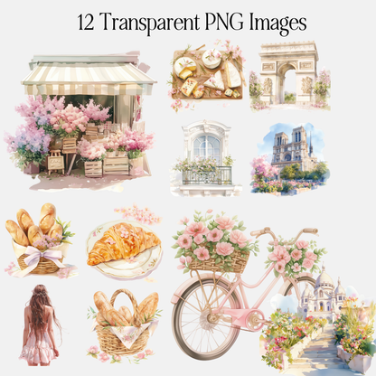 Paris in Bloom AI Clipart Bundle (12 Transparent PNGs) + PLR/MRR Resell Rights + Bonus Canva Crash Course Boundless PLR