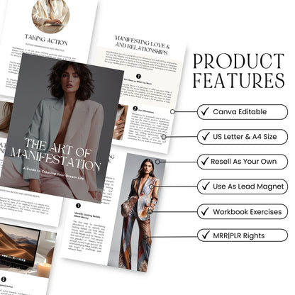 The Art of Manifestation eBook (Canva Editable) | US Letter + A4 | MRR + PLR + 3 Bonuses Boundless PLR