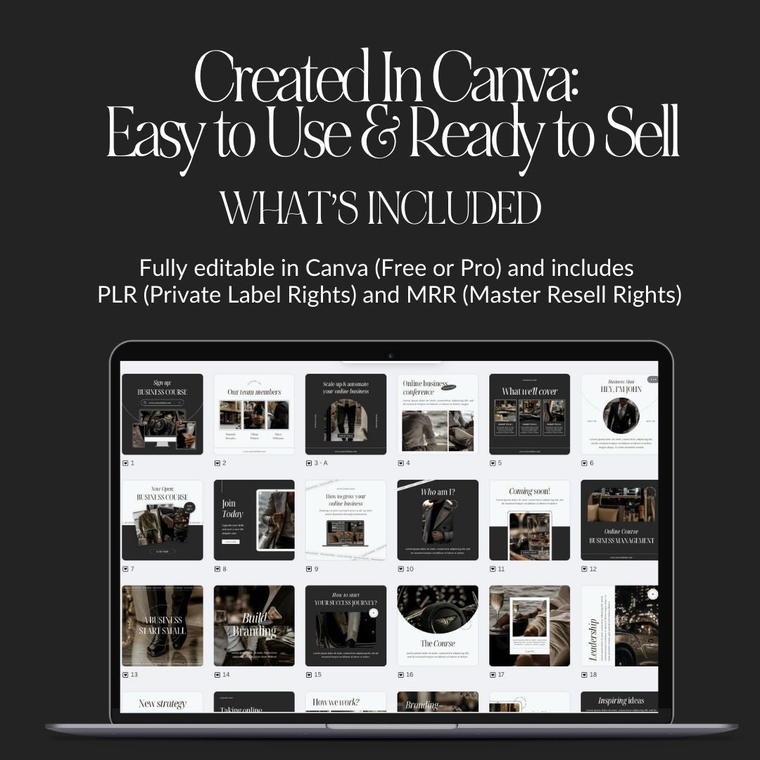 PLR Instagram Luxe Men's Templates Bundle: 100 Posts, Stories & 100 Bonus AI-Generated Images, Canva Editable - Boundless PLR