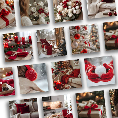 Cozy Christmas Images, Aesthetic Stock Photo Bundle, 100 Red & Beige Photos, Master Resell Rights, PLR Digital Product Boundless PLR