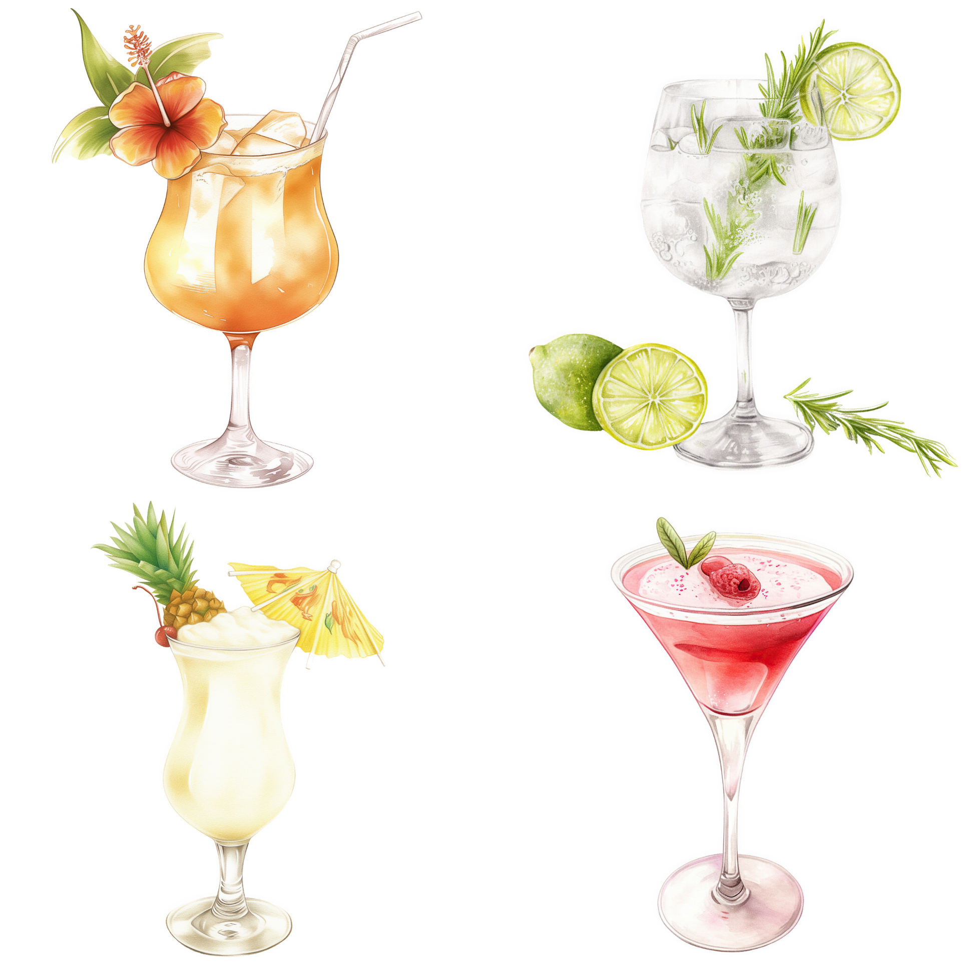 Cocktail Clipart Bundle: 11 Transparent PNGs + Cocktail Prompt Guide (Canva) + Bonus Canva Crash Course Boundless PLR