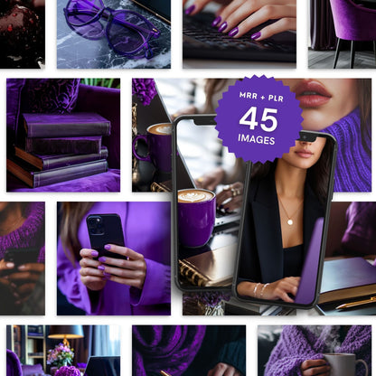 Luxury Faceless Stock Images: Purple Velvet Collection (45 Aesthetic Photos + MRR/PLR) Boundless PLR
