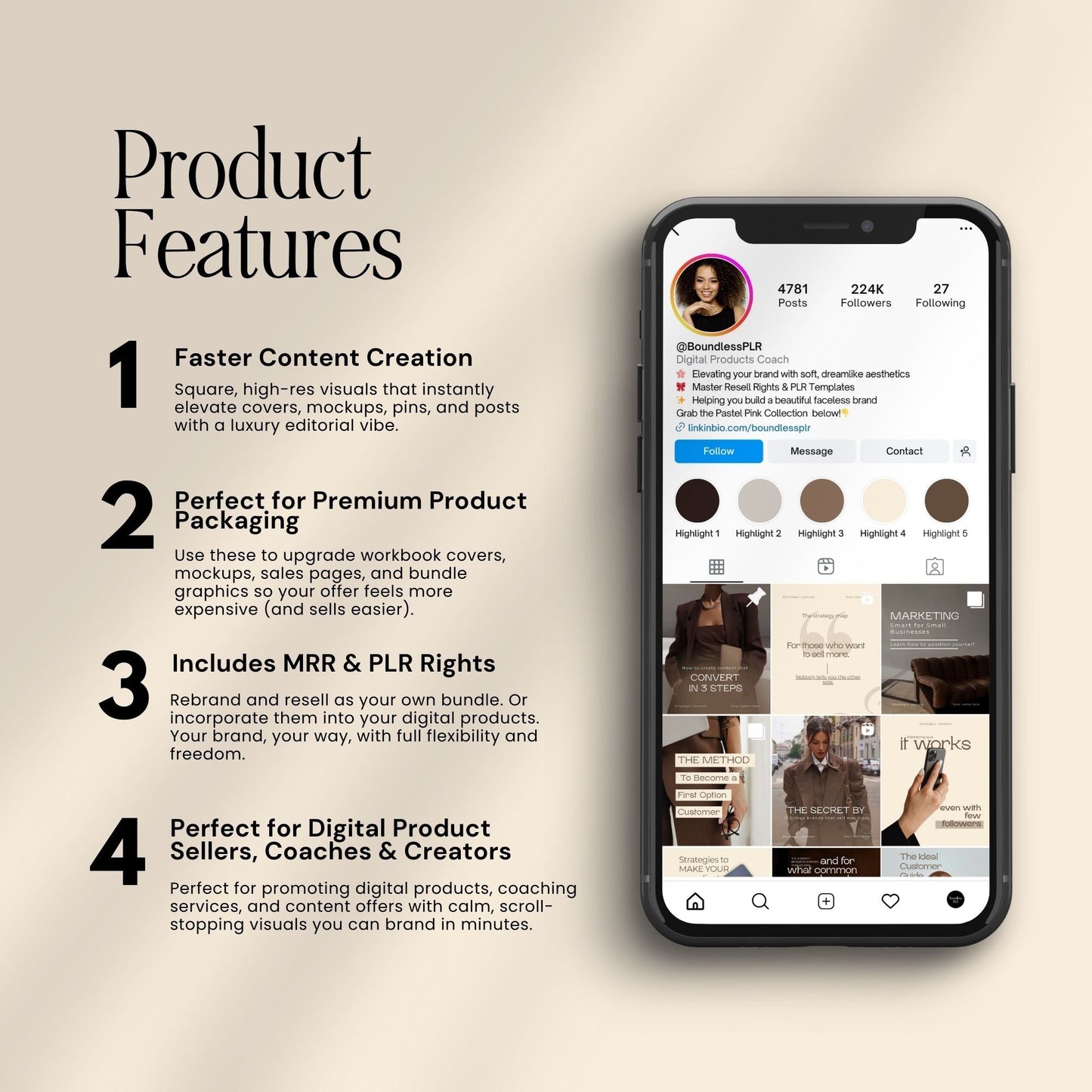 Strategic Marketing & Sales Content Pack | 40+ Instagram Templates | MRR & PLR Boundless PLR