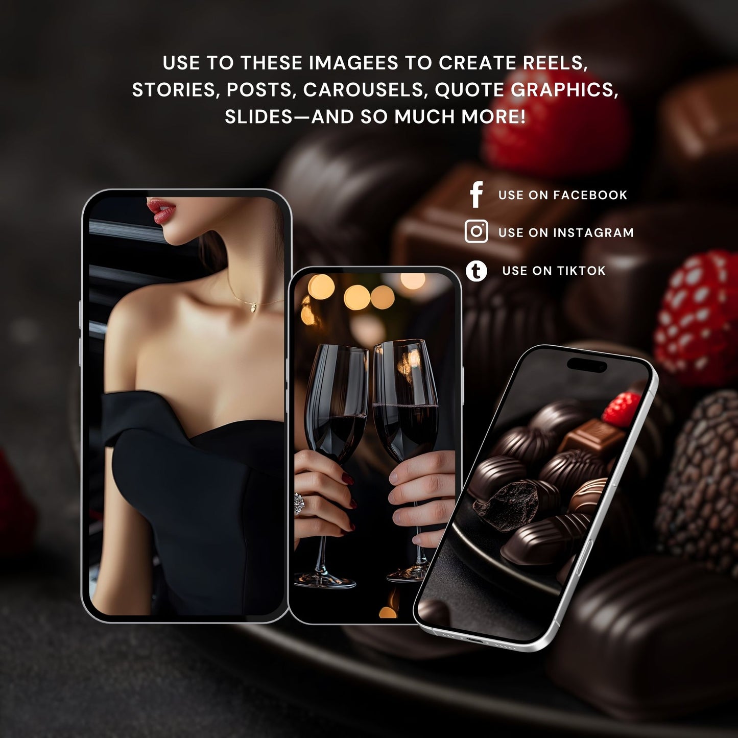 Valentine Stock Photos (100) | Midnight Romance Valentines AI Images | 3 Sizes: Post, Story, Portrait | MRR + PLR