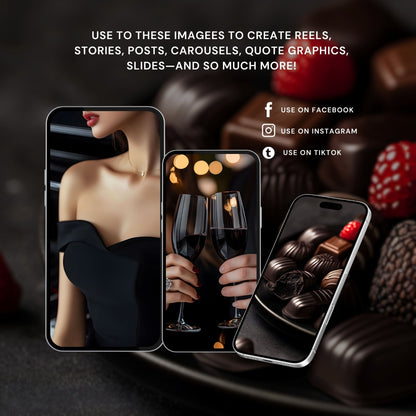 Valentine Stock Photos (100) | Midnight Romance Valentines AI Images | 3 Sizes: Post, Story, Portrait | MRR + PLR