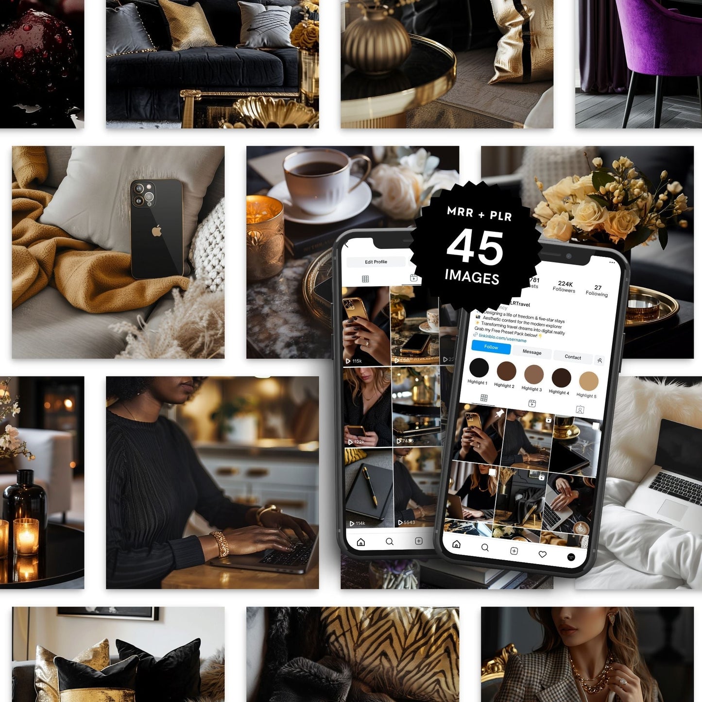 Black & Gold Luxury Collection: 45 AI Stock Images with MRR & PLR Boundless PLR