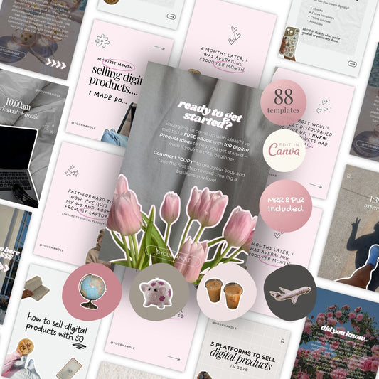 88 Trendy Sticker Instagram Carousel Templates (Canva Editable) | PLR + MRR Resell Rights