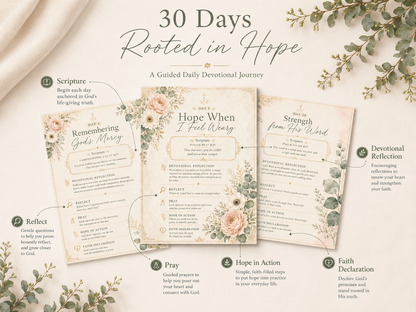 Rooted in Hope Prayer Journal — Printable Christian Devotional & Bible Study Planner for Women