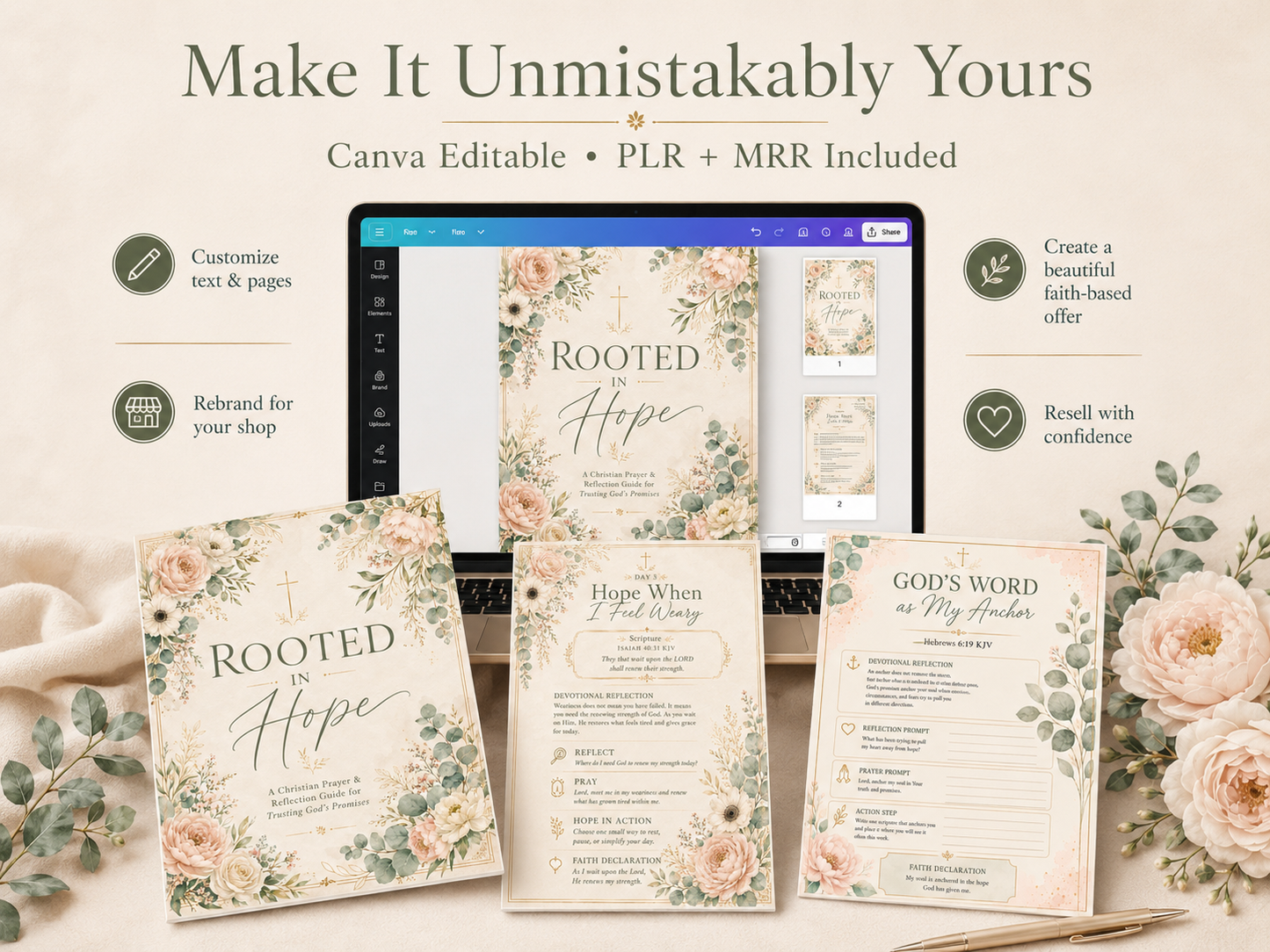Rooted in Hope Prayer Journal — Printable Christian Devotional & Bible Study Planner for Women