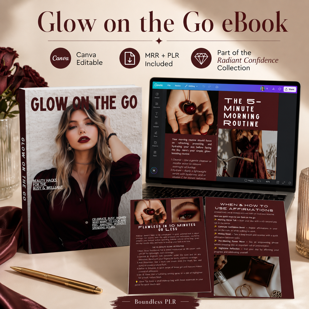 Glow On The Go – Canva Ebook Template (Beauty & Confidence Guide, MRR + PLR)