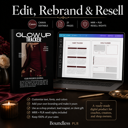 Glow Up Planner & Wellness Journal for Women — Self Care, Habit Tracker & Goal Planner (MRR + PLR)