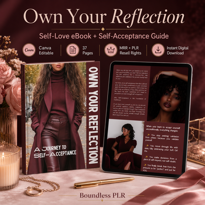 Self Love & Self Acceptance Ebook for Women — Affirmations & Mindset Guide, Own Your Reflection (MRR + PLR)