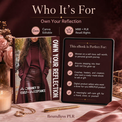 Self Love & Self Acceptance Ebook for Women — Affirmations & Mindset Guide, Own Your Reflection (MRR + PLR)
